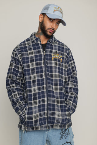 Twin Flame Plaid Quilted Shacket Navy
