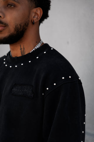 Adorned Crew Neck Sweatshirt Washed Black