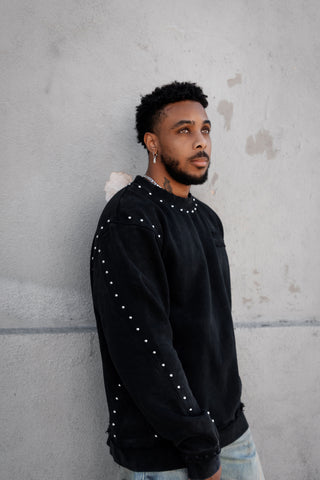 Adorned Crew Neck Sweatshirt Washed Black