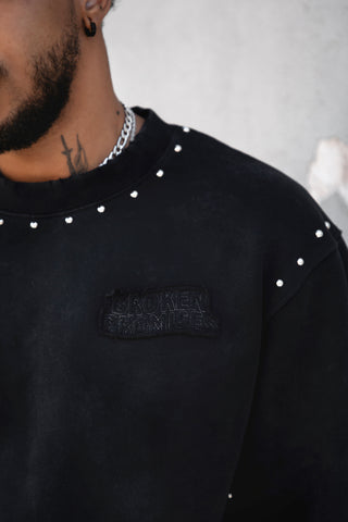 Adorned Crew Neck Sweatshirt Washed Black
