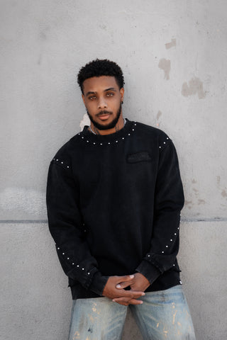 Adorned Crew Neck Sweatshirt Washed Black