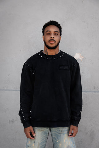 Adorned Crew Neck Sweatshirt Washed Black