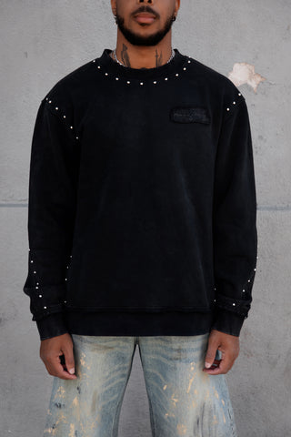 Adorned Crew Neck Sweatshirt Washed Black