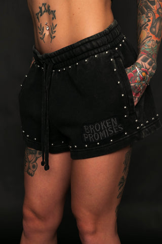 Adorned Studded Black Shorts