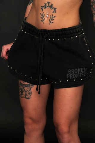 Adorned Studded Black Shorts