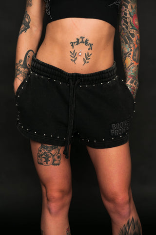 Adorned Studded Black Shorts