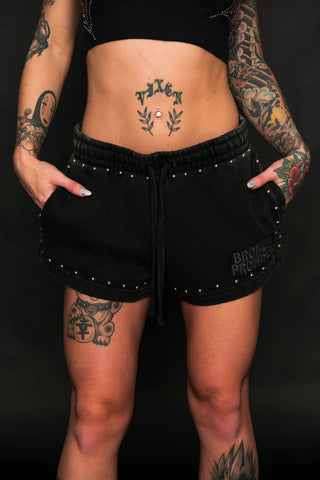 Adorned Studded Black Shorts