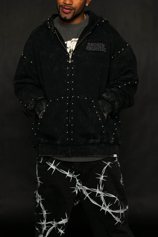 Adorned Washed Black Hoodie