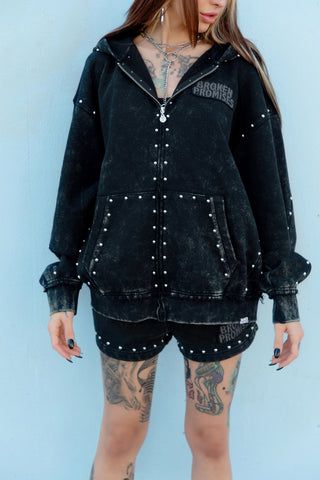 Adorned Washed Black Hoodie