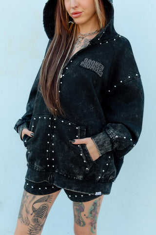 Adorned Washed Black Hoodie