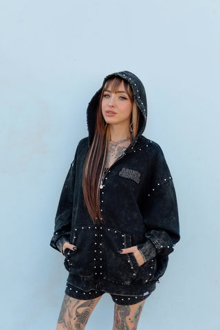 Adorned Washed Black Hoodie