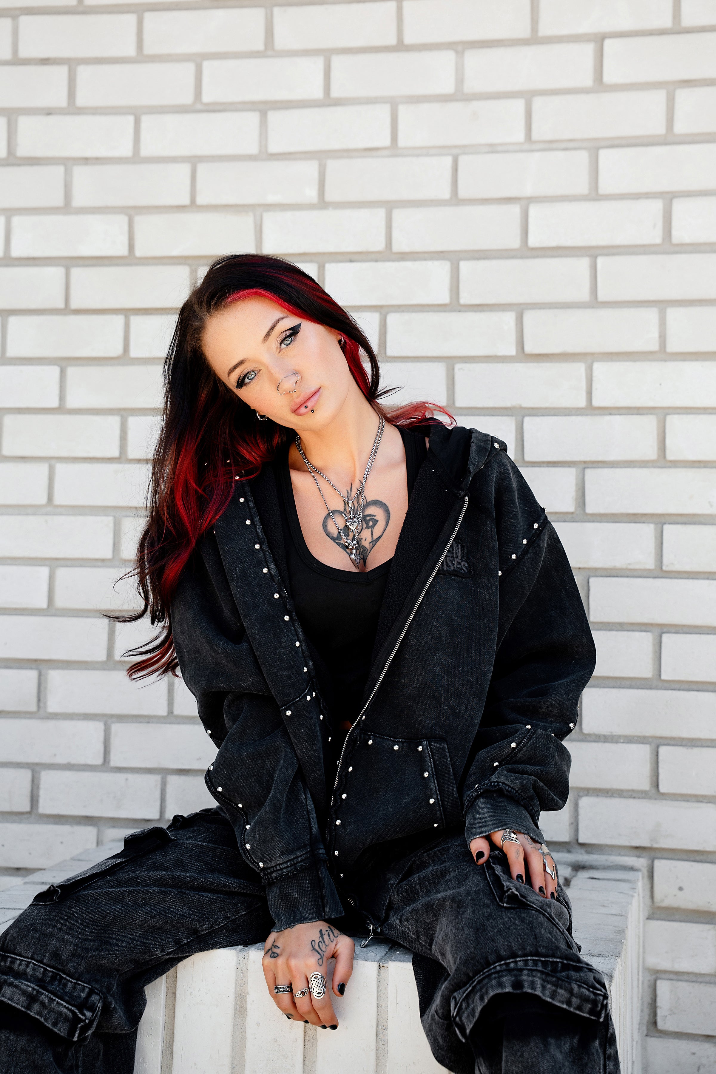 Adorned Washed Black Hoodie