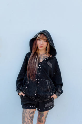 Adorned Washed Black Hoodie