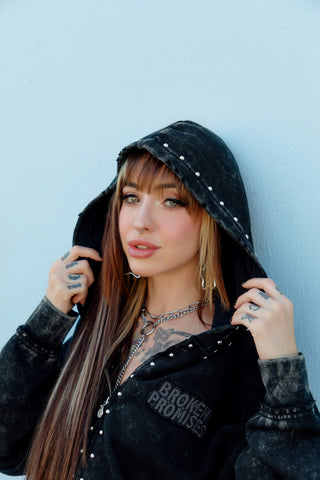 Adorned Washed Black Hoodie