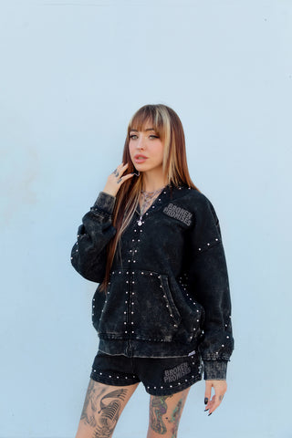 Adorned Washed Black Hoodie