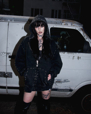 Adorned Washed Black Hoodie