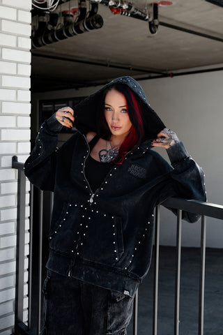 Adorned Washed Black Hoodie
