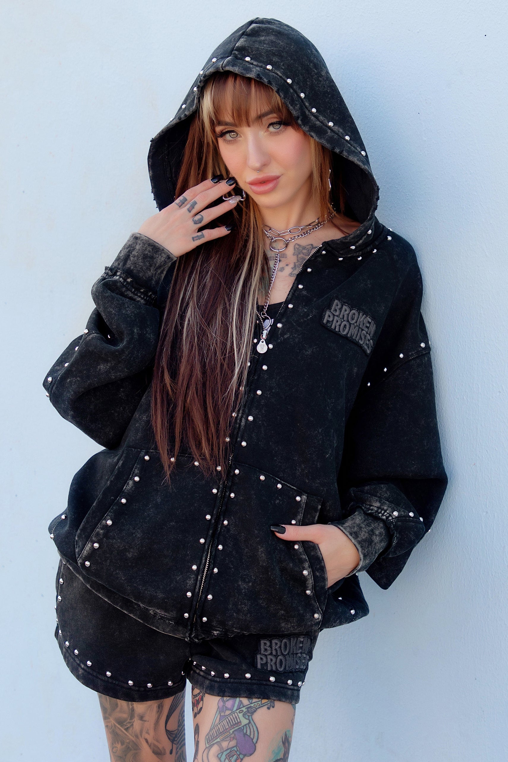 Adorned Washed Black Hoodie