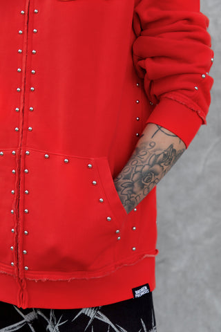 Adorned Zip Hoodie Red