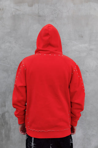 Adorned Zip Hoodie Red