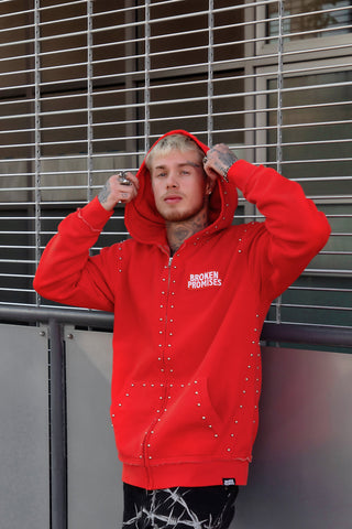 Adorned Zip Hoodie Red