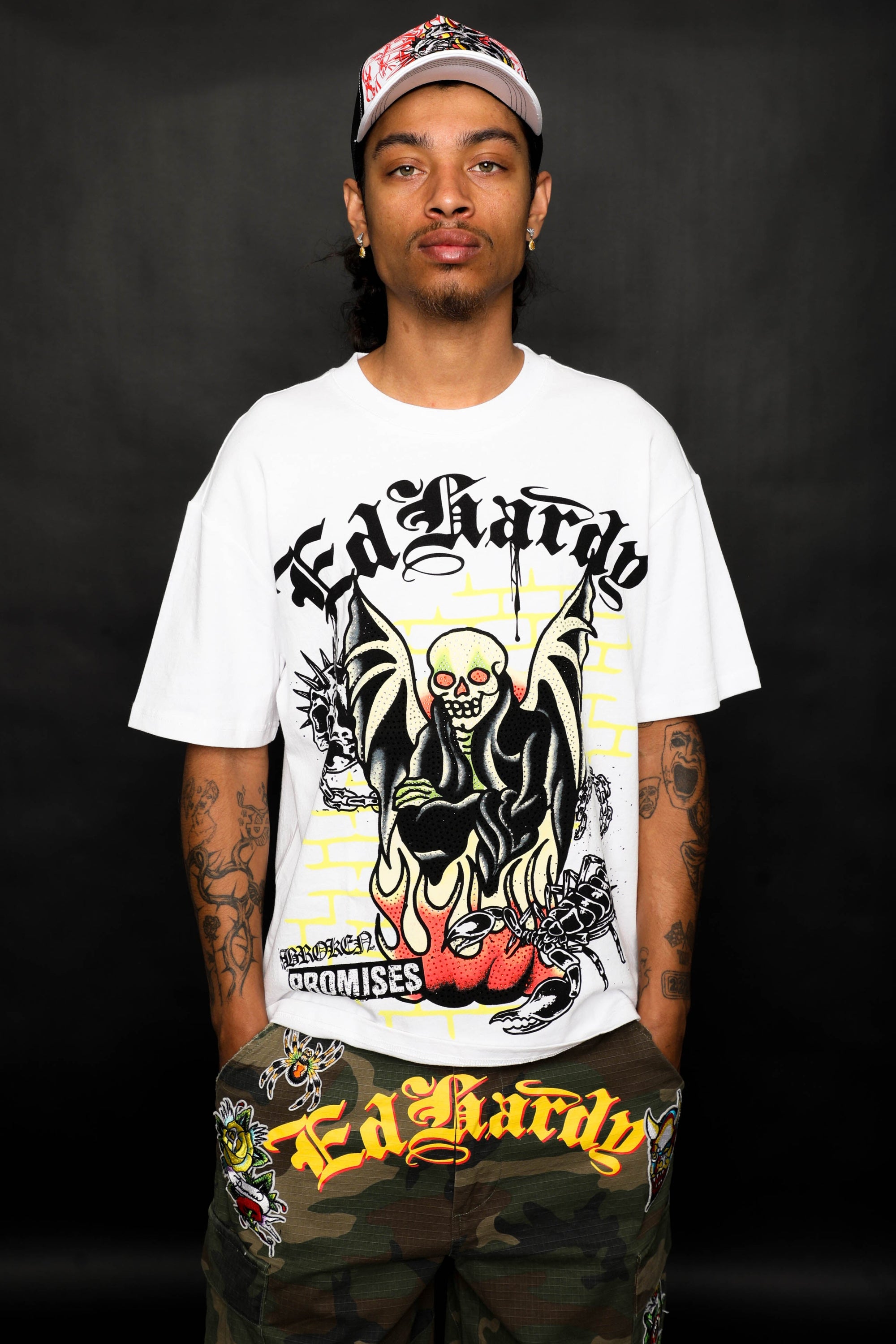 BP x Ed Hardy Rhinestone Miss Me Later Tee White