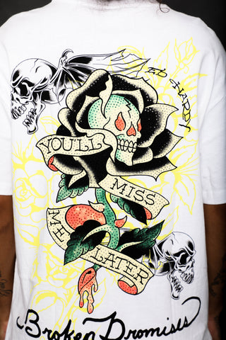 BP x Ed Hardy Rhinestone Miss Me Later Tee White