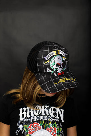 BP x Ed Hardy Wasted Love Plaid Trucker Hat Black
