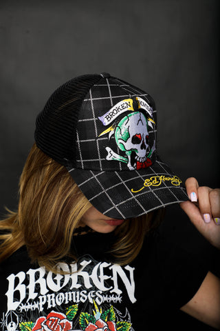 BP x Ed Hardy Wasted Love Plaid Trucker Hat Black