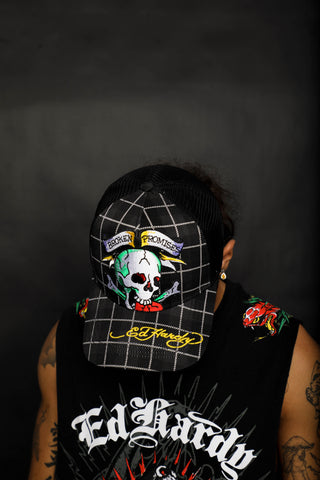 BP x Ed Hardy Wasted Love Plaid Trucker Hat Black