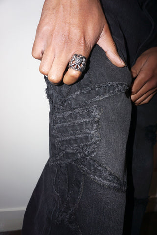 Barbed Applique Baggy Denim