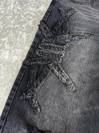 Barbed Applique Baggy Denim