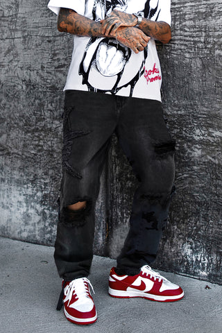 Barbed Applique Baggy Denim