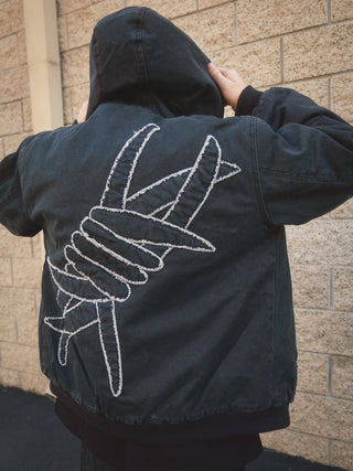 Barbed Applique Hooded Work Jacket