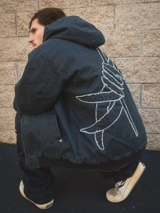 Barbed Applique Hooded Work Jacket