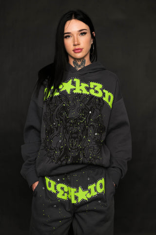 Beware Rhinestoned Hoodie