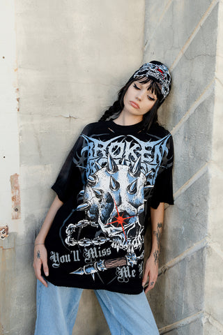 Bludgeon Rhinestoned Distressed Tee
