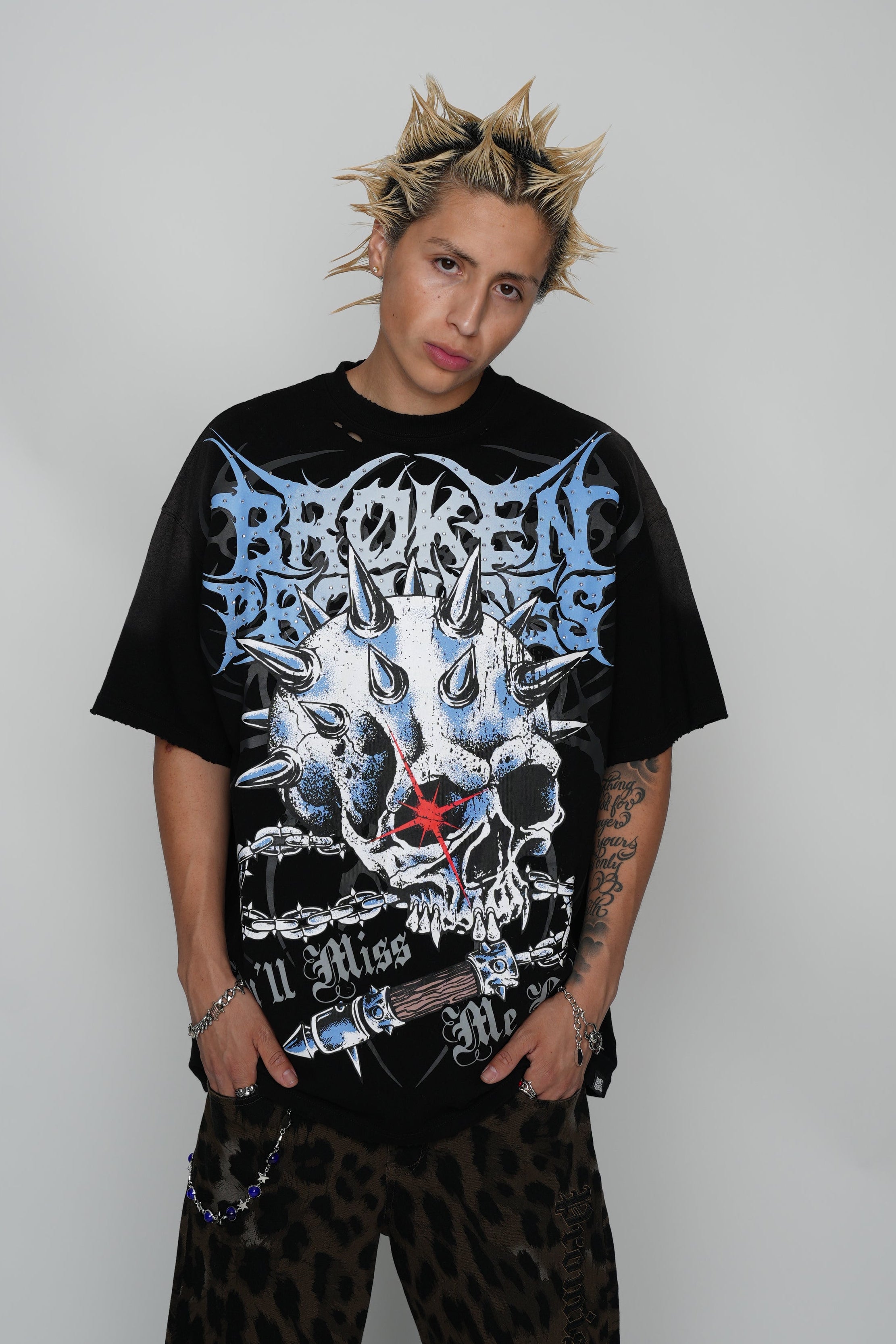 Bludgeon Rhinestoned Distressed Tee