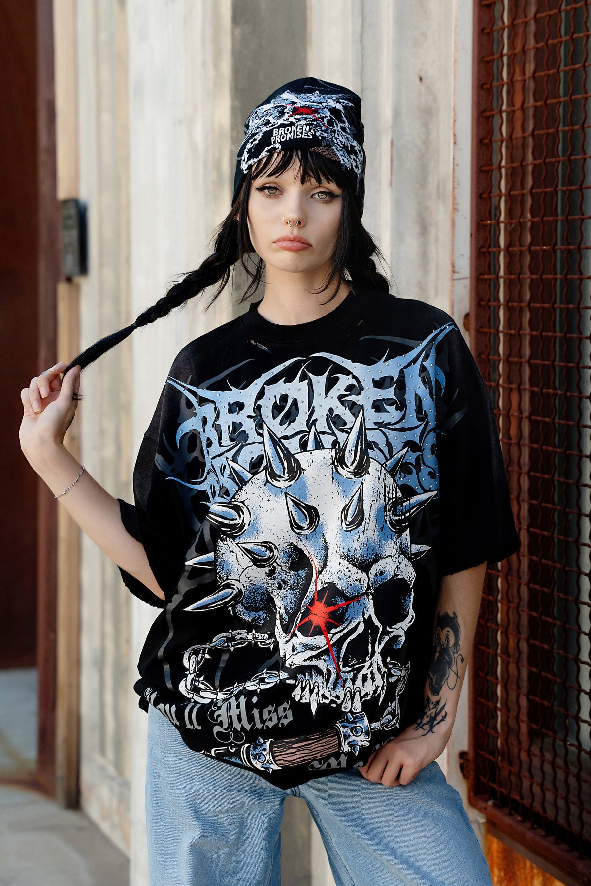 Bludgeon Rhinestoned Distressed Tee