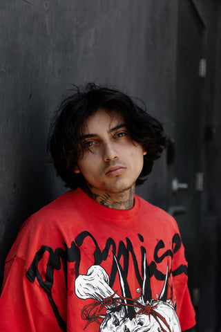 Bone Biter Heavyweight Puff Print Washed Tee Red