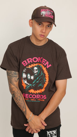 Broken Records Tee Brown