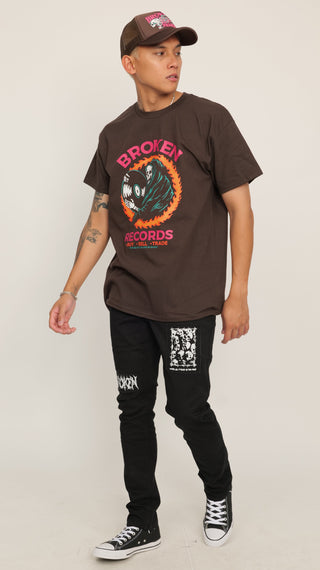 Broken Records Tee Brown