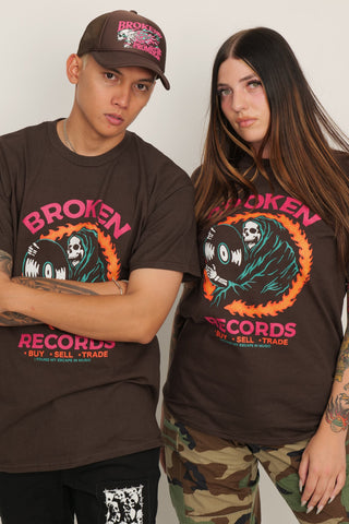 Broken Records Tee Brown