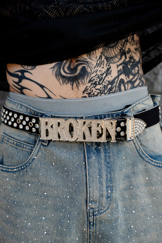 Broken Rhinestone Belt Black