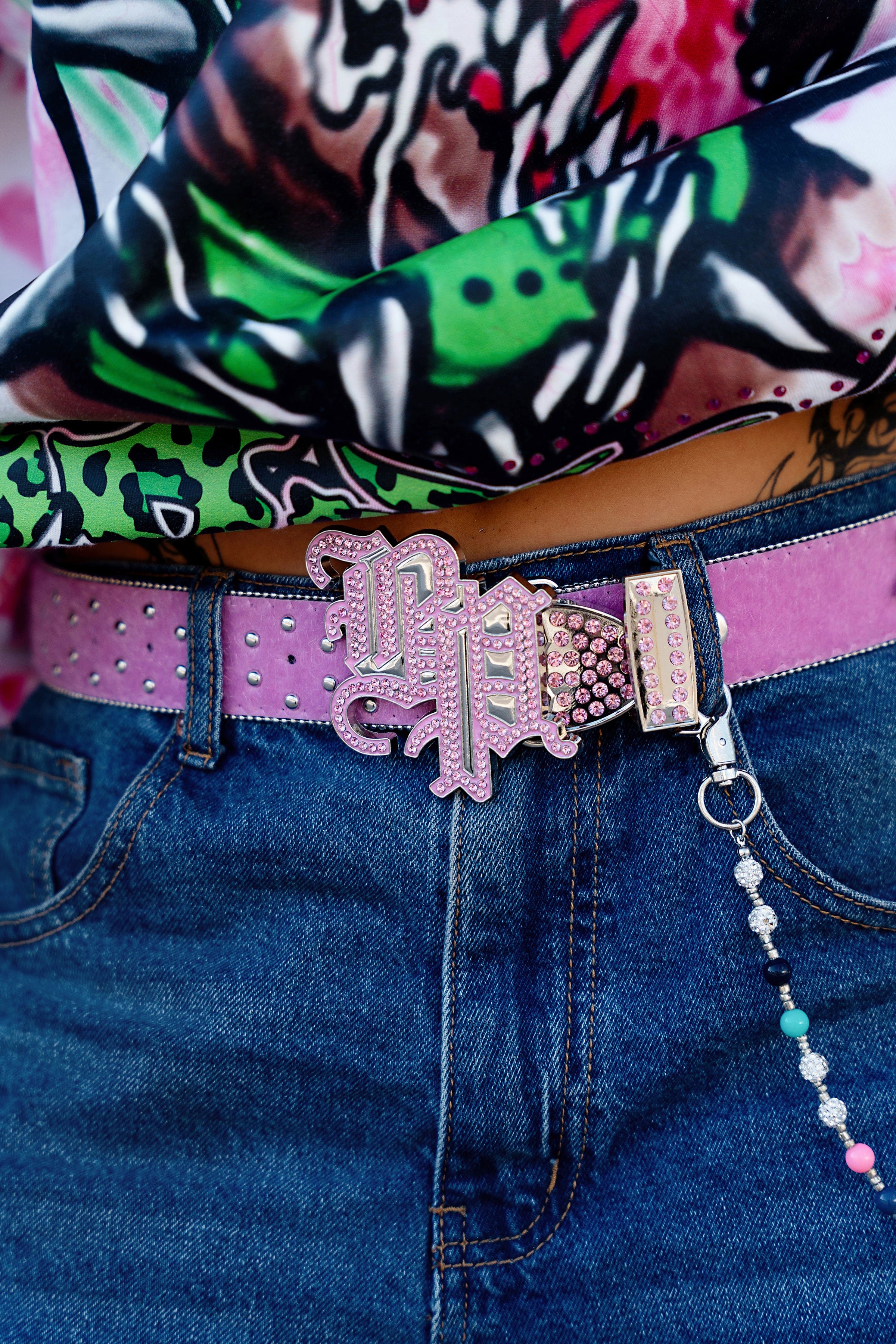 Charmed Studded Pink Fuzzy Belt