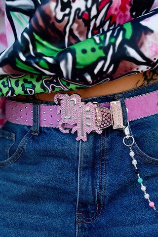 Charmed Studded Pink Fuzzy Belt