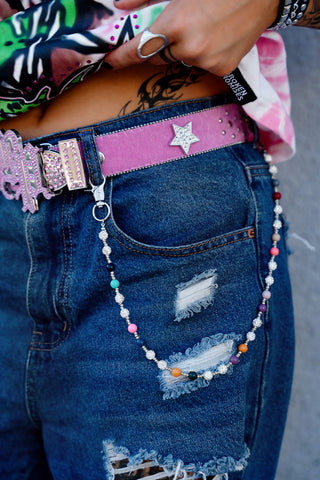 Charmed Studded Pink Fuzzy Belt