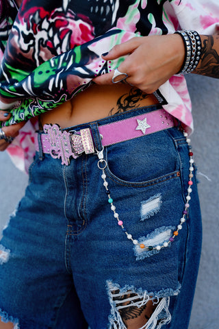 Charmed Studded Pink Fuzzy Belt