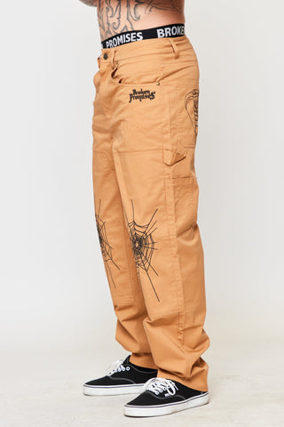 Cobweb Embroidered Skate Pants Brown