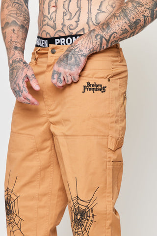 Cobweb Embroidered Skate Pants Brown